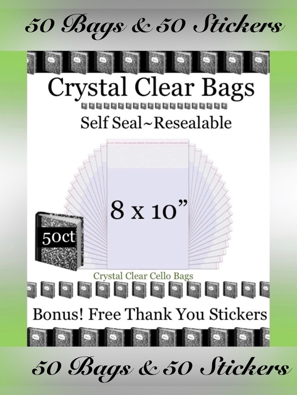 8x10”~50ct Clear Self Seal Poly Bags 📚🆕📚W/Free 50ct Thank You Stickers